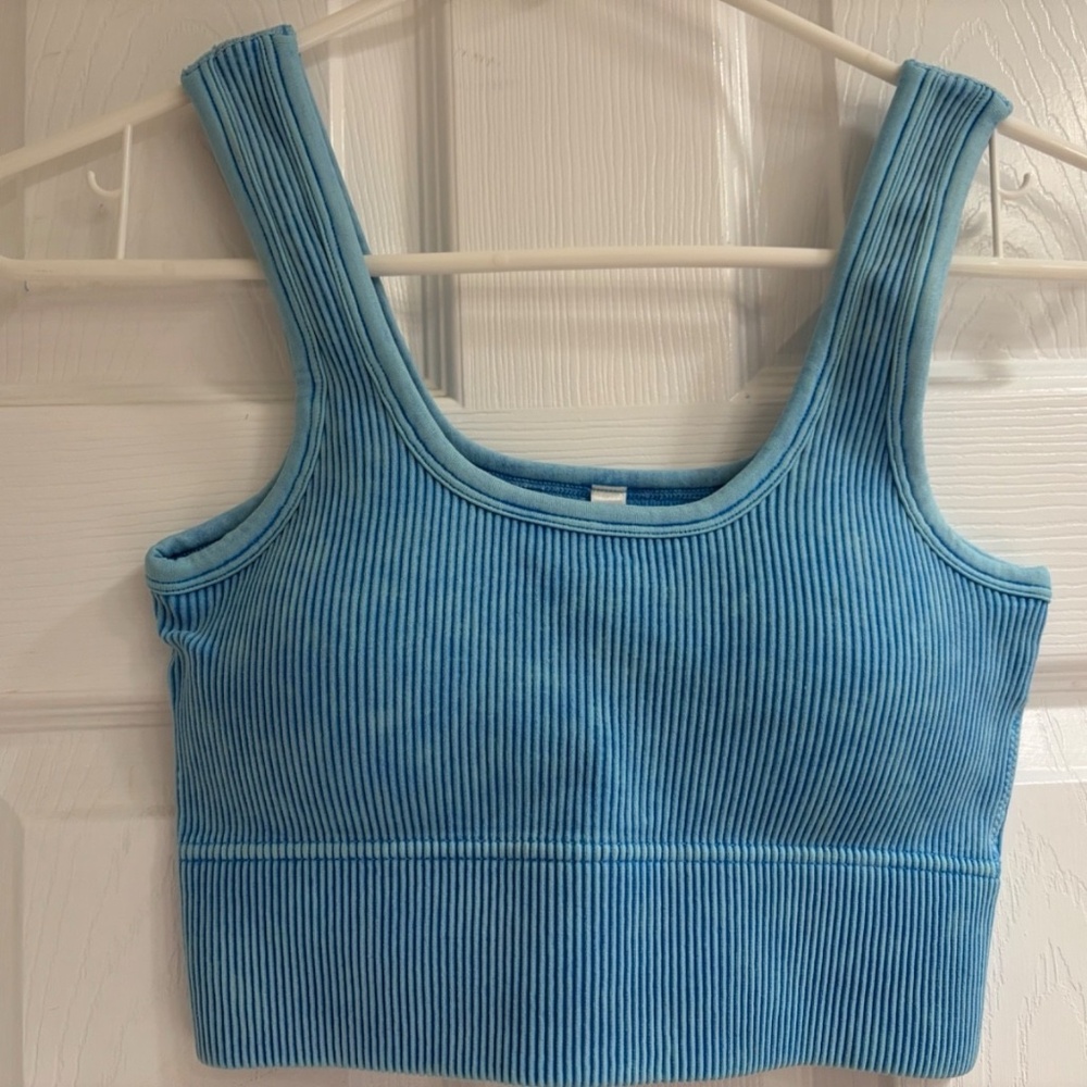 New Zenana Women's Acid Wash Ribbed Blue Bra Bralette Cropped Removal Padded - Picture 4 of 4